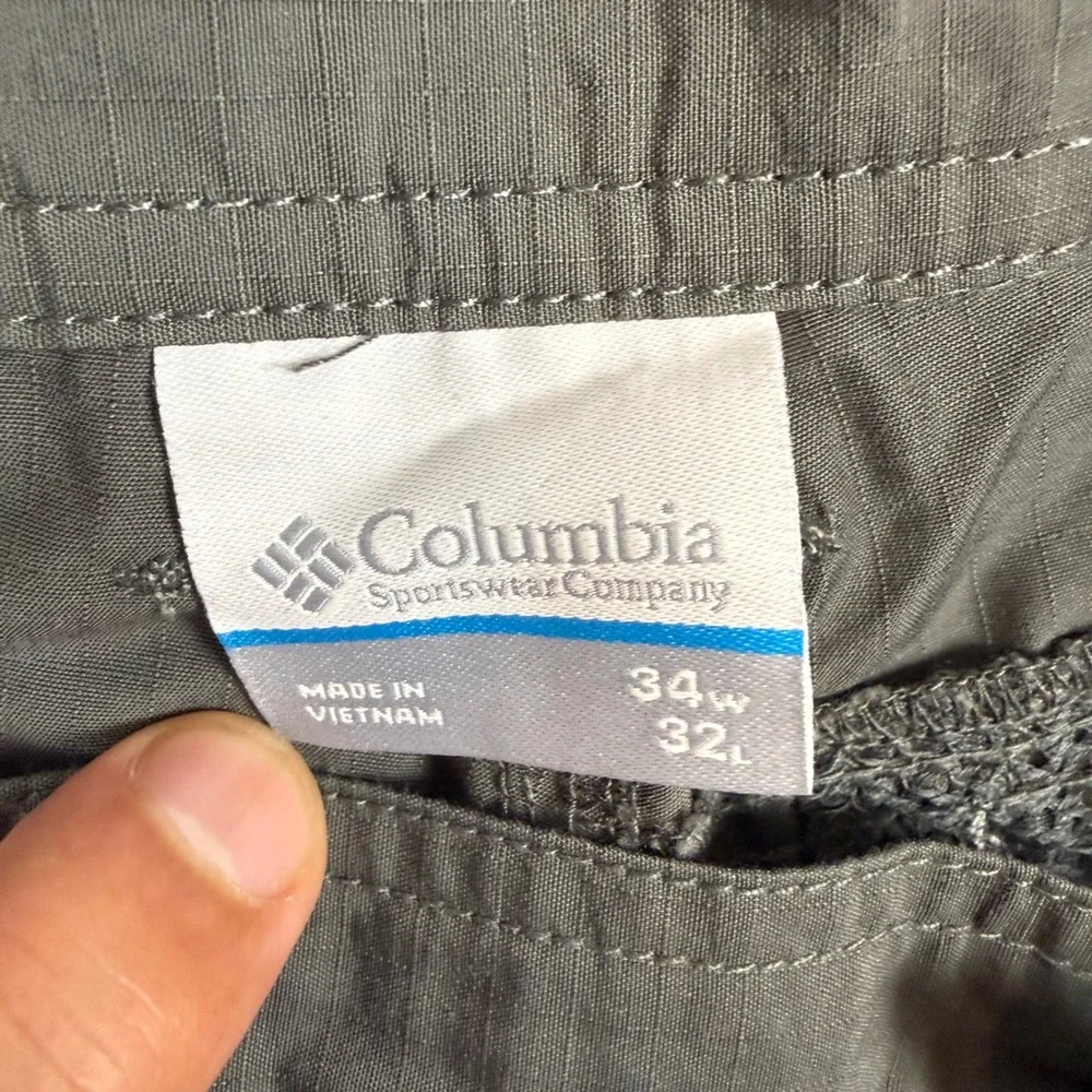 Columbia Mens Gray Ripstop Cargo Hiking Pants 34x32 Outdoor Lightweight Techwear